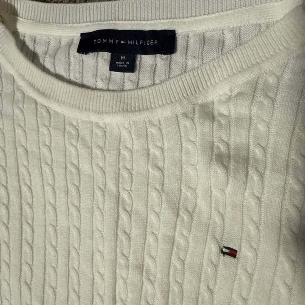 Tommy Hilfiger Cable Knit Sweater Size M White Crewneck